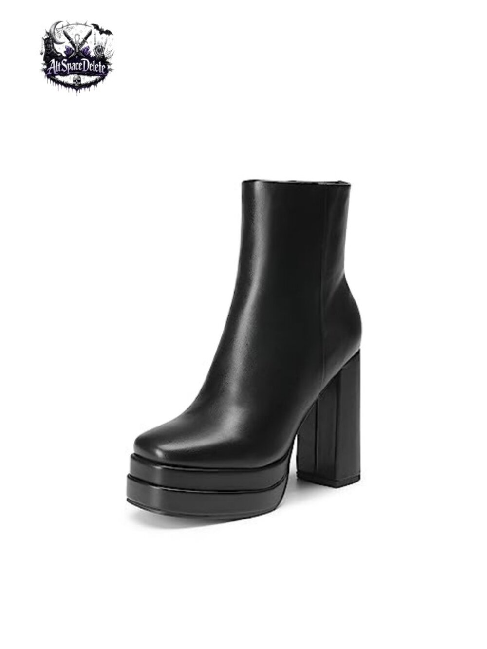 Platform Chunky Heel Ankle Boots Faux Leather Square Toe Y2K